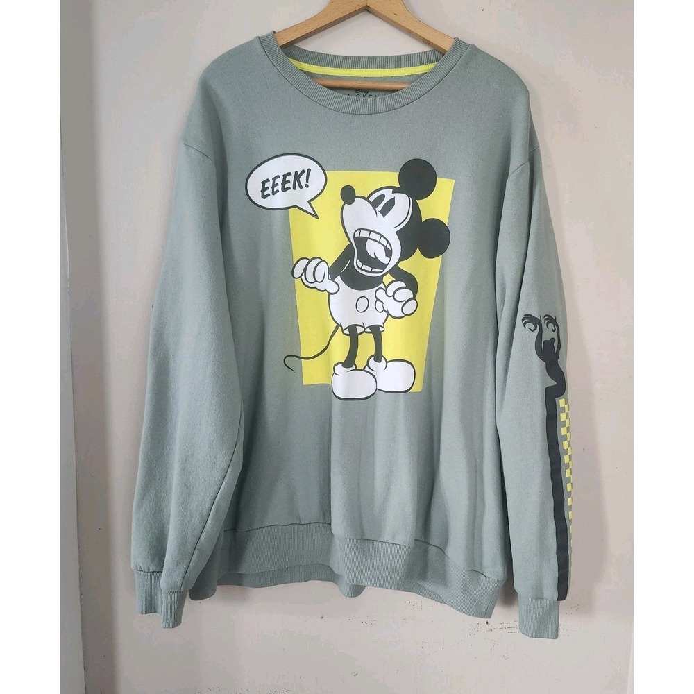 Disney Mickey Mouse Sweatshirt Crew Adult XXL Unisex Green Eeek Pullover
